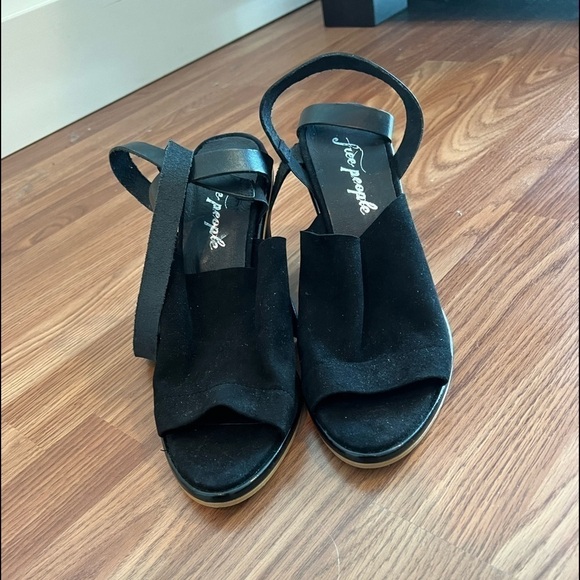 Free People See Ya There Heel Suede Sandals Size 40 Black Fall Block - Picture 8 of 15